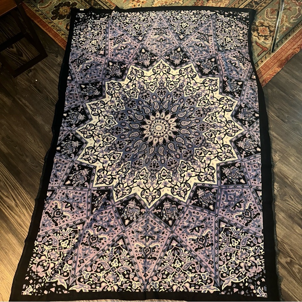 Intricate Black and Purple Mandala Wall Tapestry